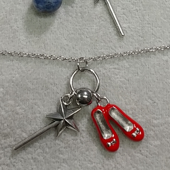 Magic Wand & Ruby Red Slippers Charm Necklace Adjustable Stainless-Steel Chain - Picture 6 of 6